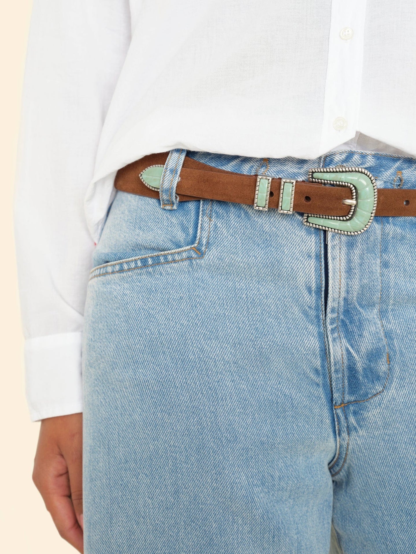 Silver Ostrich Belt Silver Ostrich Brown Suede Soft Turquoise Belt