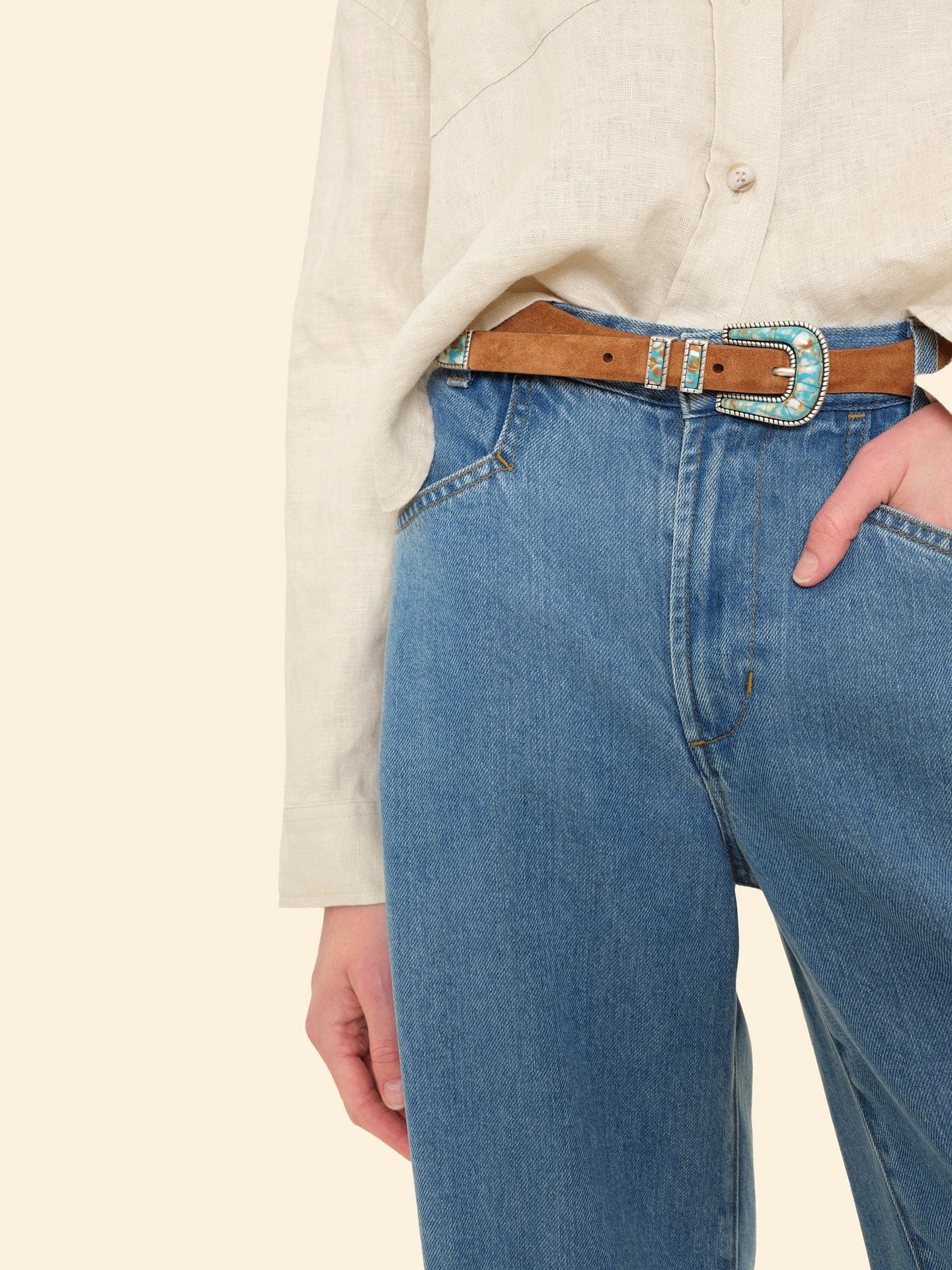 Silver Ostrich Belt Silver Ostrich x Xirena Terra Suede Turquoise Oyster Shell Belt Silver Ostrich x Xirena Terra Suede Turquoise Oyster Shell Belt