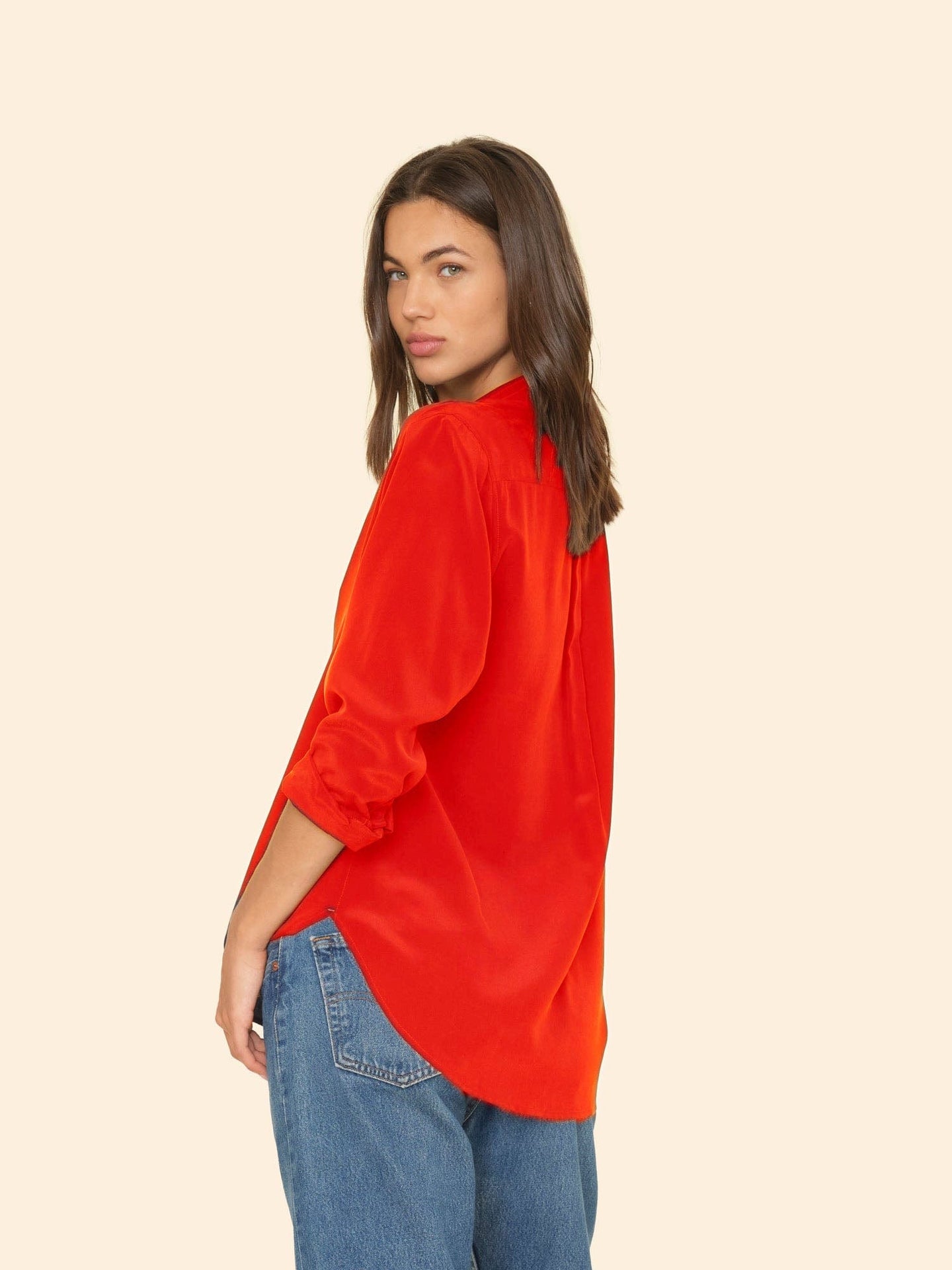 Xirena Shirt Flame Scarlet Beau Silk Shirt