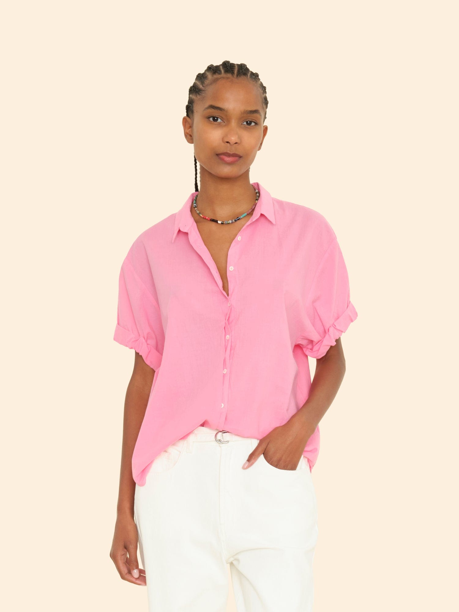 XIRENA Deep Rose Halsey Shirt popular Large NWT