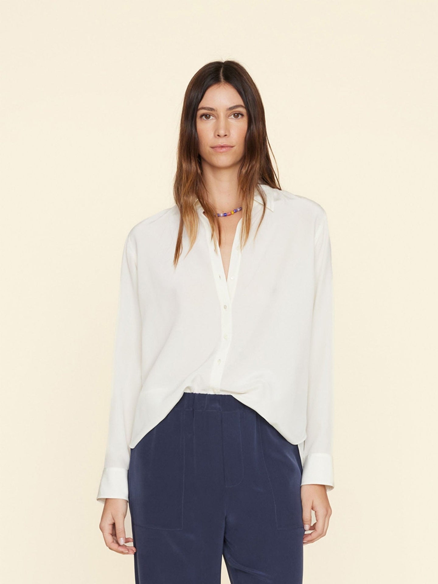 Xirena Shirt White Agate Beau Silk Shirt