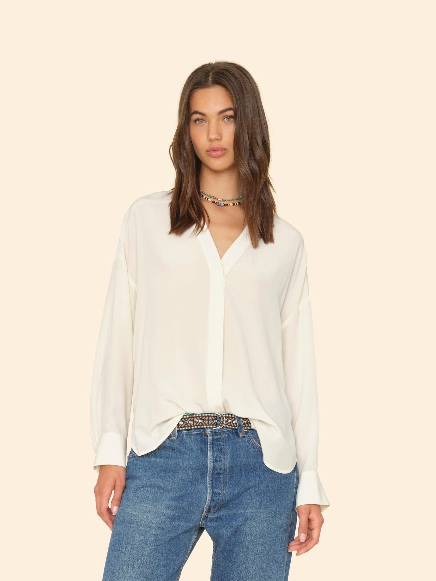 Xirena Shirt White Agate Frances Silk Shirt