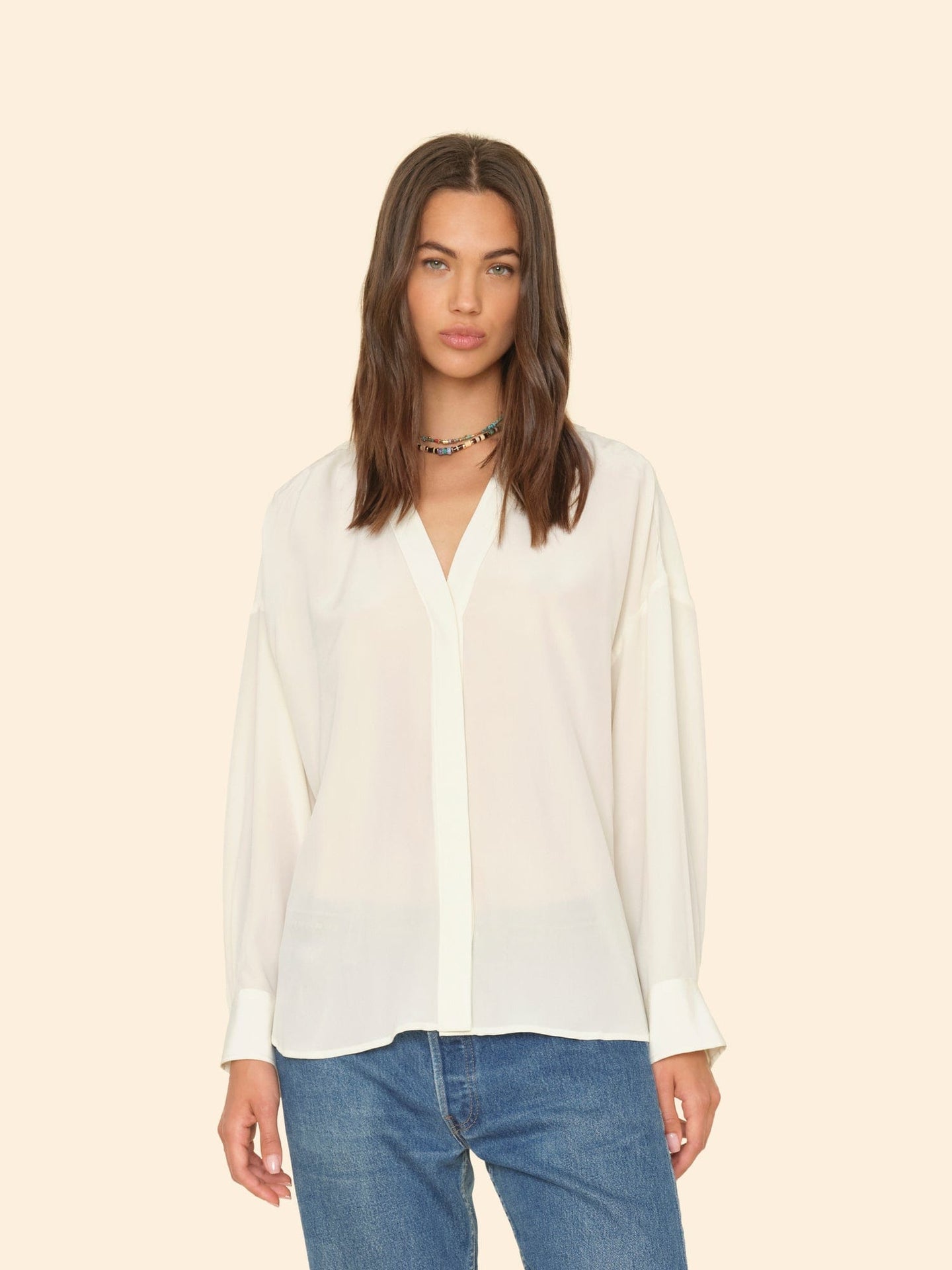 Xirena Shirt White Agate Frances Silk Shirt