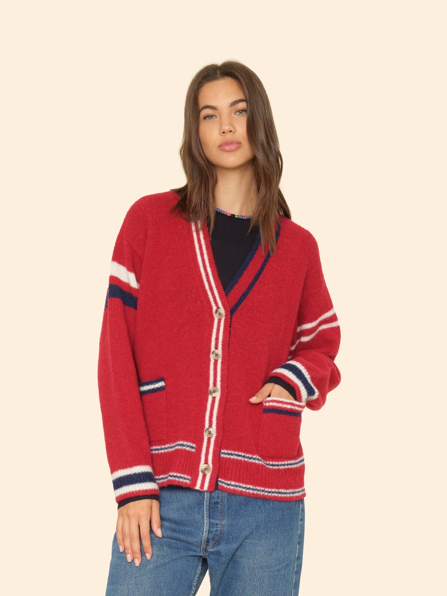 Xirena Sweater Red Blue Carey Cardigan