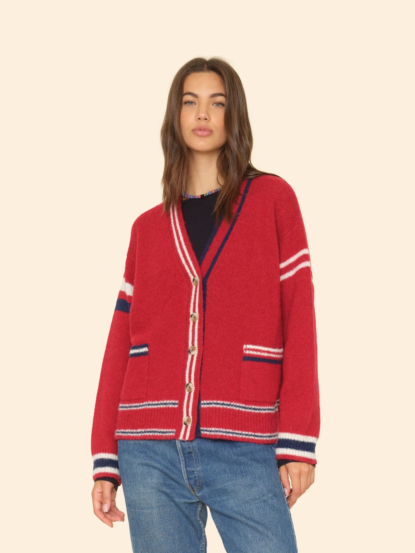 Xirena Sweater Red Blue Carey Cardigan