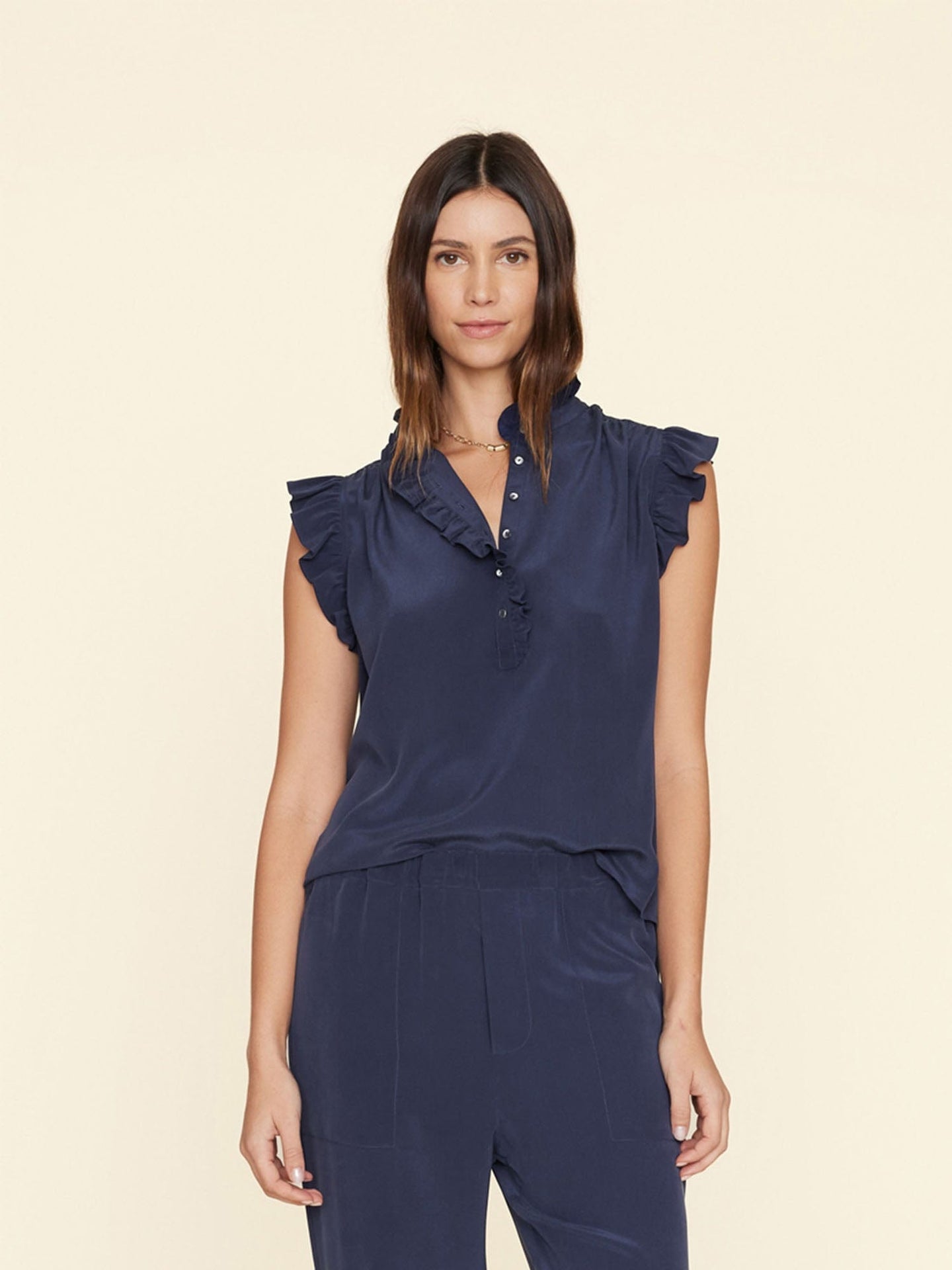 Xirena Top Navy Brenna Silk Top